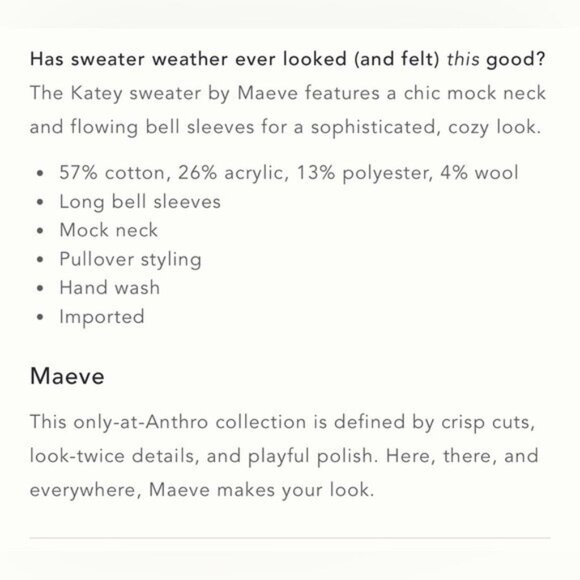 NWT Size XL -Anthropologie The Katey Mock-Neck Bell-Sleeve Sweater (NWT US$ 118) - Picture 10 of 16